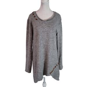 Yak N Yeti Size L Mini  Asymmetrical Hem Sweater Dress Orange Stitch Detail Cozy